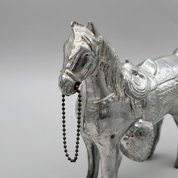 1950s Cast Metal Horse Figurine Saddle & Chain Details Silver Tone Finish - Picture 5 of 7